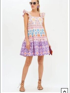 Oliphant Multicolor Floral Tiered Dress - Purple, Blue, Orange, Yellow